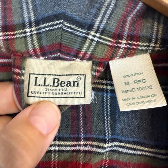 LL Bean Scotch Plaid Flannel Robe Men's M Medium 100132 Cotton Gray Red - Picture 6 of 7